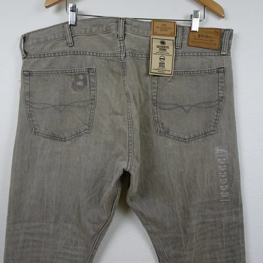 Polo Ralph Lauren Jeans Men's 40x30 Sullivan Slim Distressed Repaired Gray Denim